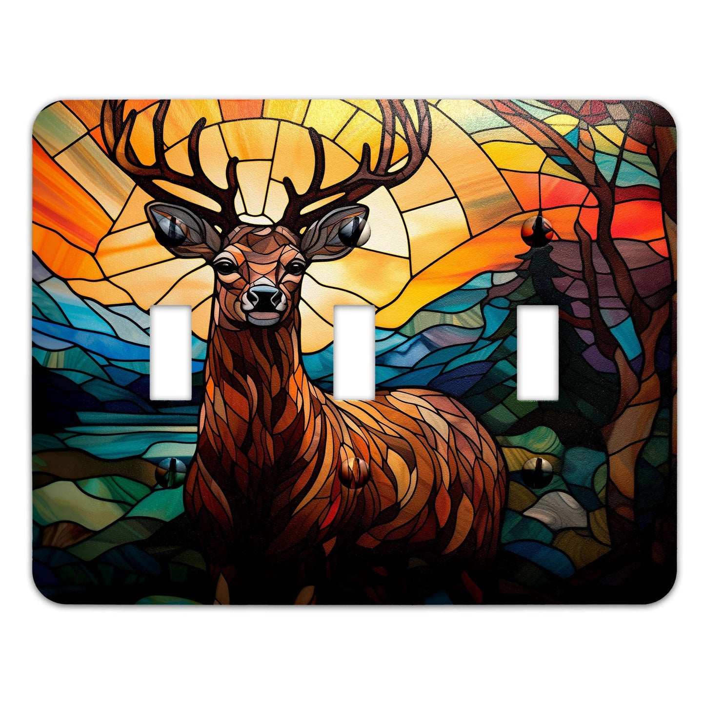 Metal Decorative Light Switch Plate Cover - Majestic Buck on Stained Glass - Other Sizes Available #4751
