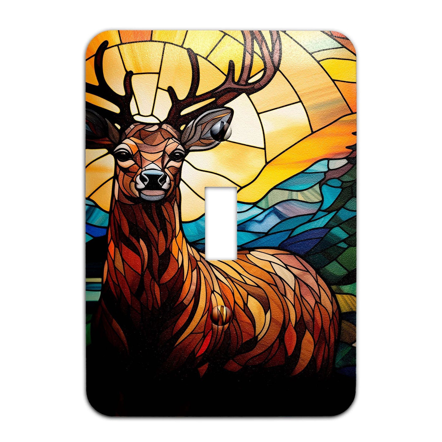 Metal Decorative Light Switch Plate Cover - Majestic Buck on Stained Glass - Other Sizes Available #4751