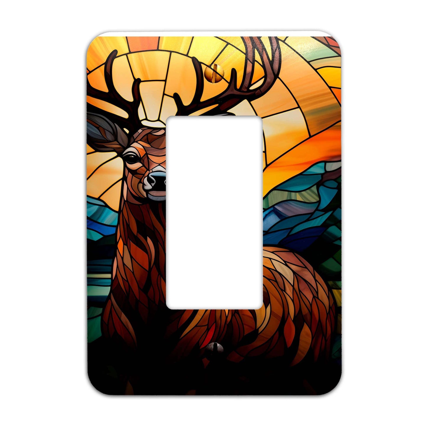 Metal Decorative Light Switch Plate Cover - Majestic Buck on Stained Glass - Other Sizes Available #4751