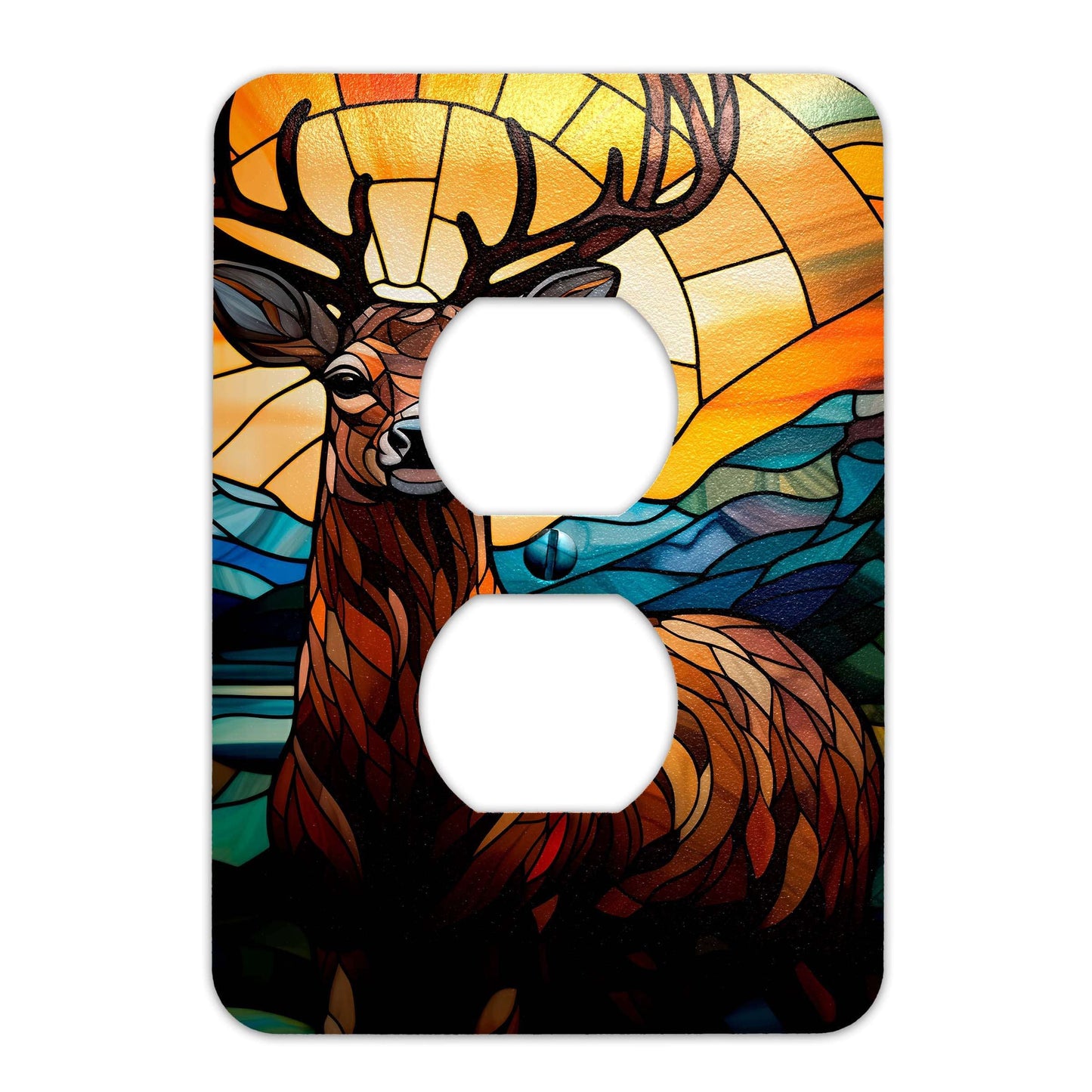 Metal Decorative Light Switch Plate Cover - Majestic Buck on Stained Glass - Other Sizes Available #4751