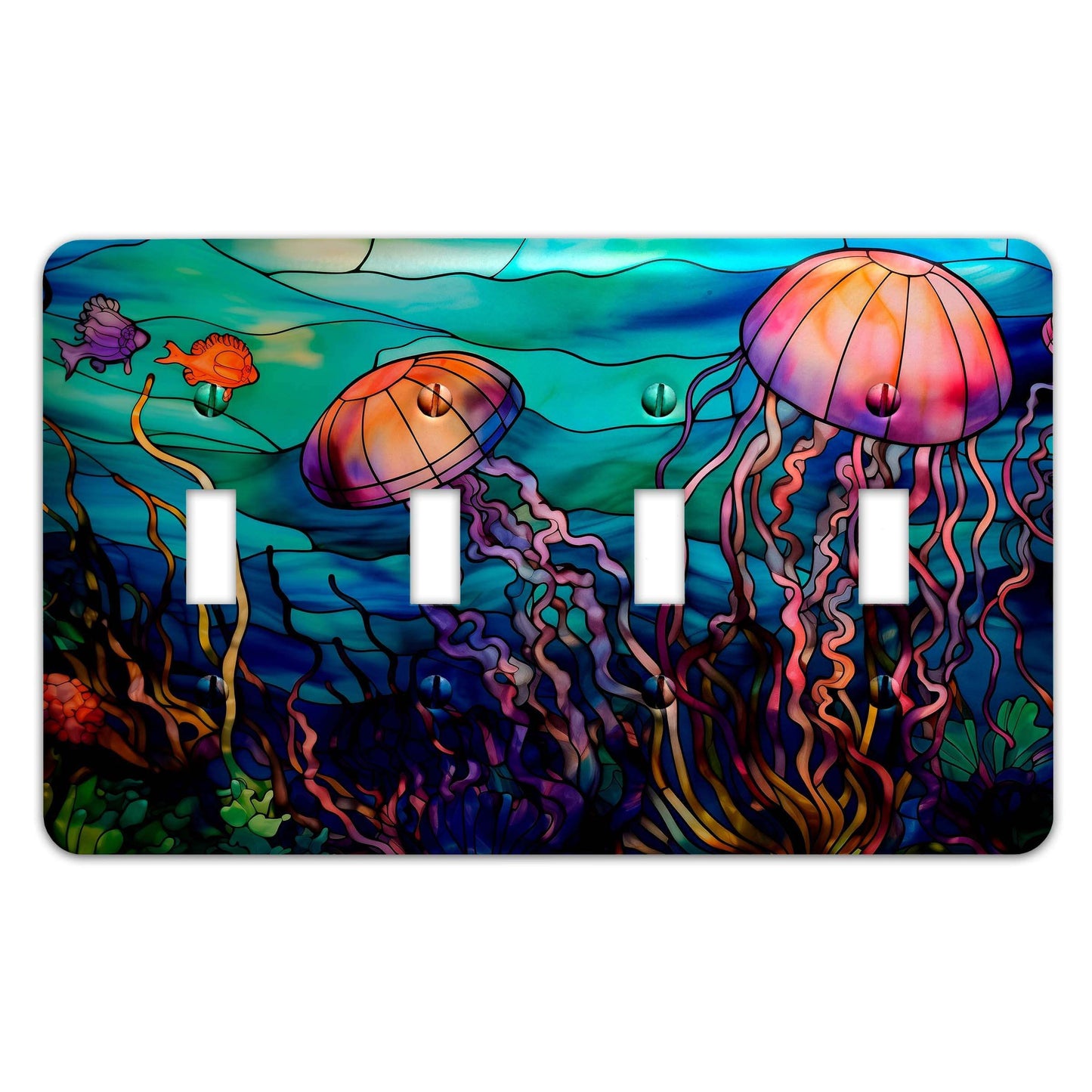 Metal Decorative Light Switch Plate Cover - Jellyfish on Stained Glass- Other Sizes Available #4756