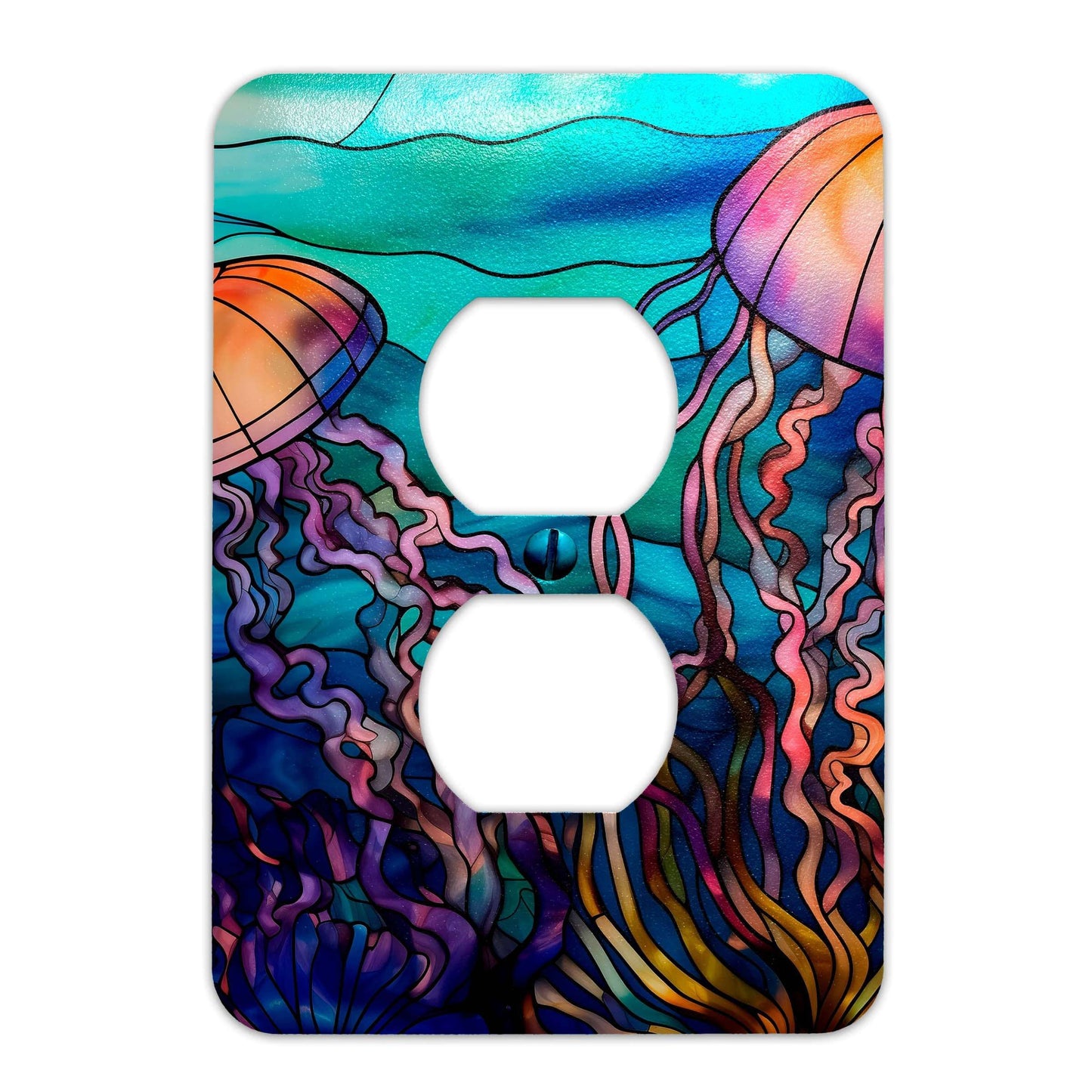 Metal Decorative Light Switch Plate Cover - Jellyfish on Stained Glass- Other Sizes Available #4756