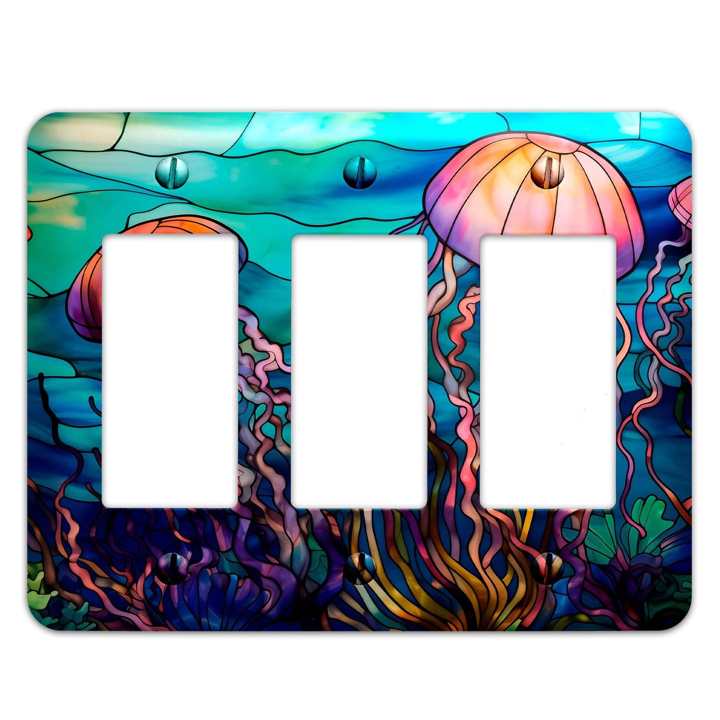 Metal Decorative Light Switch Plate Cover - Jellyfish on Stained Glass- Other Sizes Available #4756