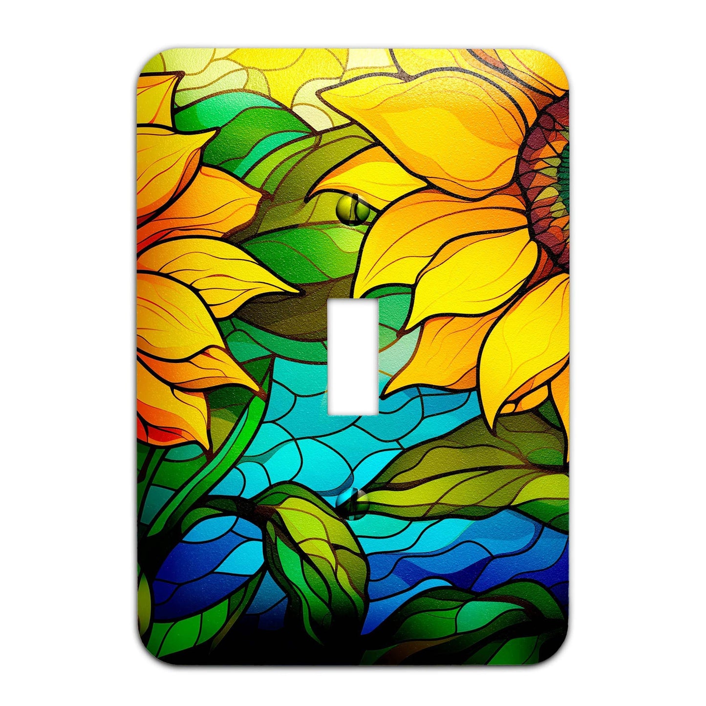 Sunflowers on Stained Glass Design Metal Decorative Light Switch Plate Cover - Several Sizes Available #4769