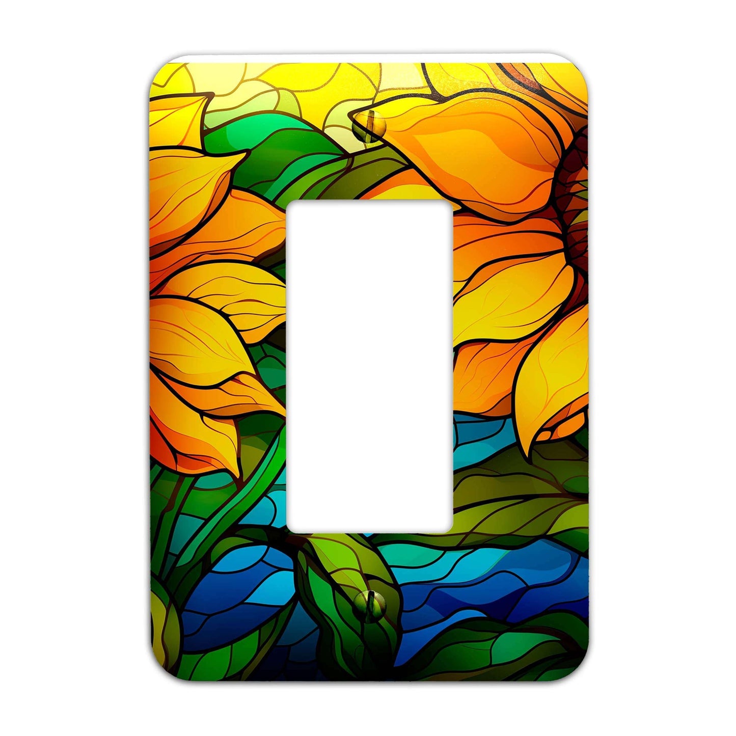 Sunflowers on Stained Glass Design Metal Decorative Light Switch Plate Cover - Several Sizes Available #4769