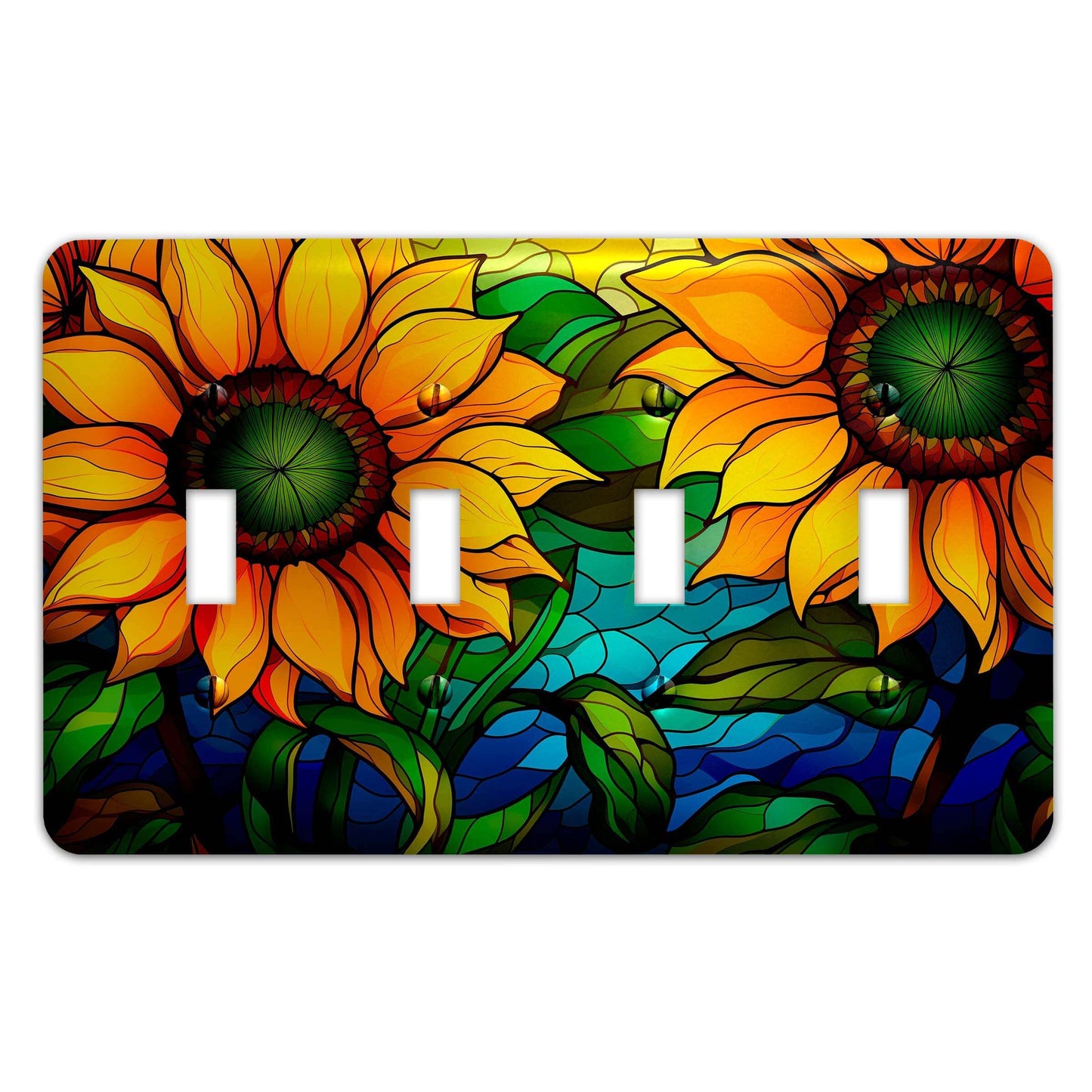Sunflowers on Stained Glass Design Metal Decorative Light Switch Plate Cover - Several Sizes Available #4769