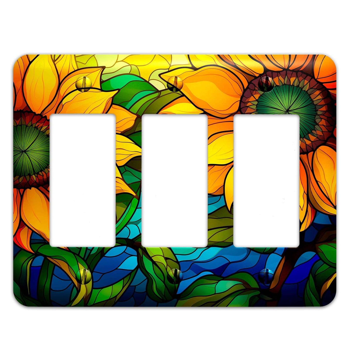 Sunflowers on Stained Glass Design Metal Decorative Light Switch Plate Cover - Several Sizes Available #4769