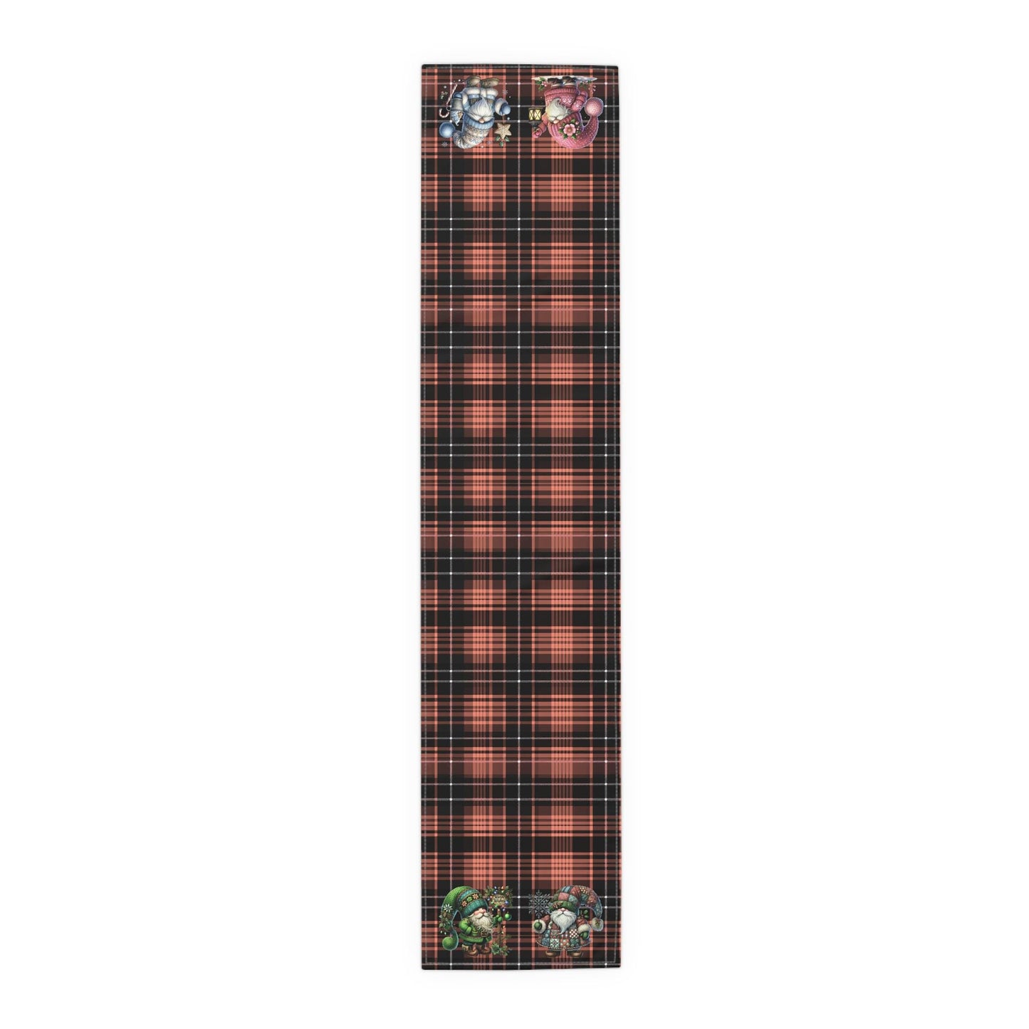 Table Runner, Red Plaid with Holiday Gnomes, Home Decor Accent, May be Personalized - Christmas Dining Room Table Decor, Festive Home