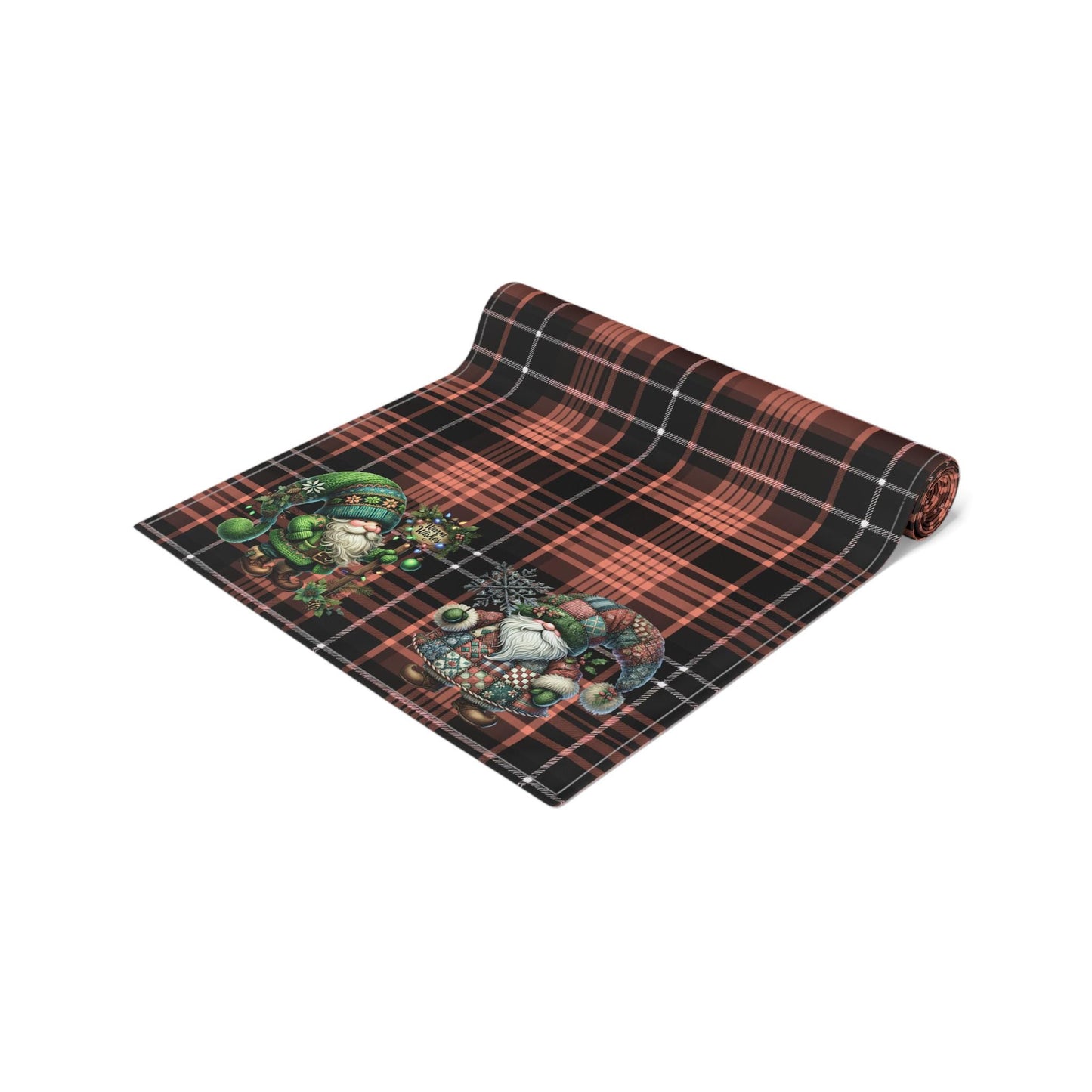 Table Runner, Red Plaid with Holiday Gnomes, Home Decor Accent, May be Personalized - Christmas Dining Room Table Decor, Festive Home