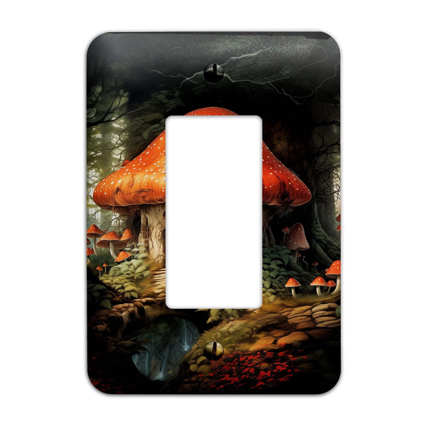 Fantasy Fairy Mushroom Garden Metal Decorative Light Switch Plate Cover - Several Sizes Available #5243
