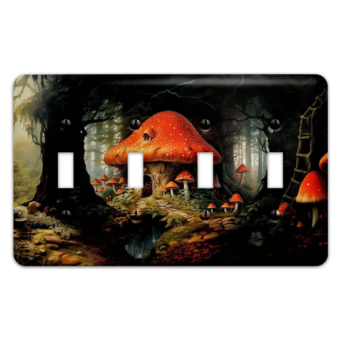 Fantasy Fairy Mushroom Garden Metal Decorative Light Switch Plate Cover - Several Sizes Available #5243
