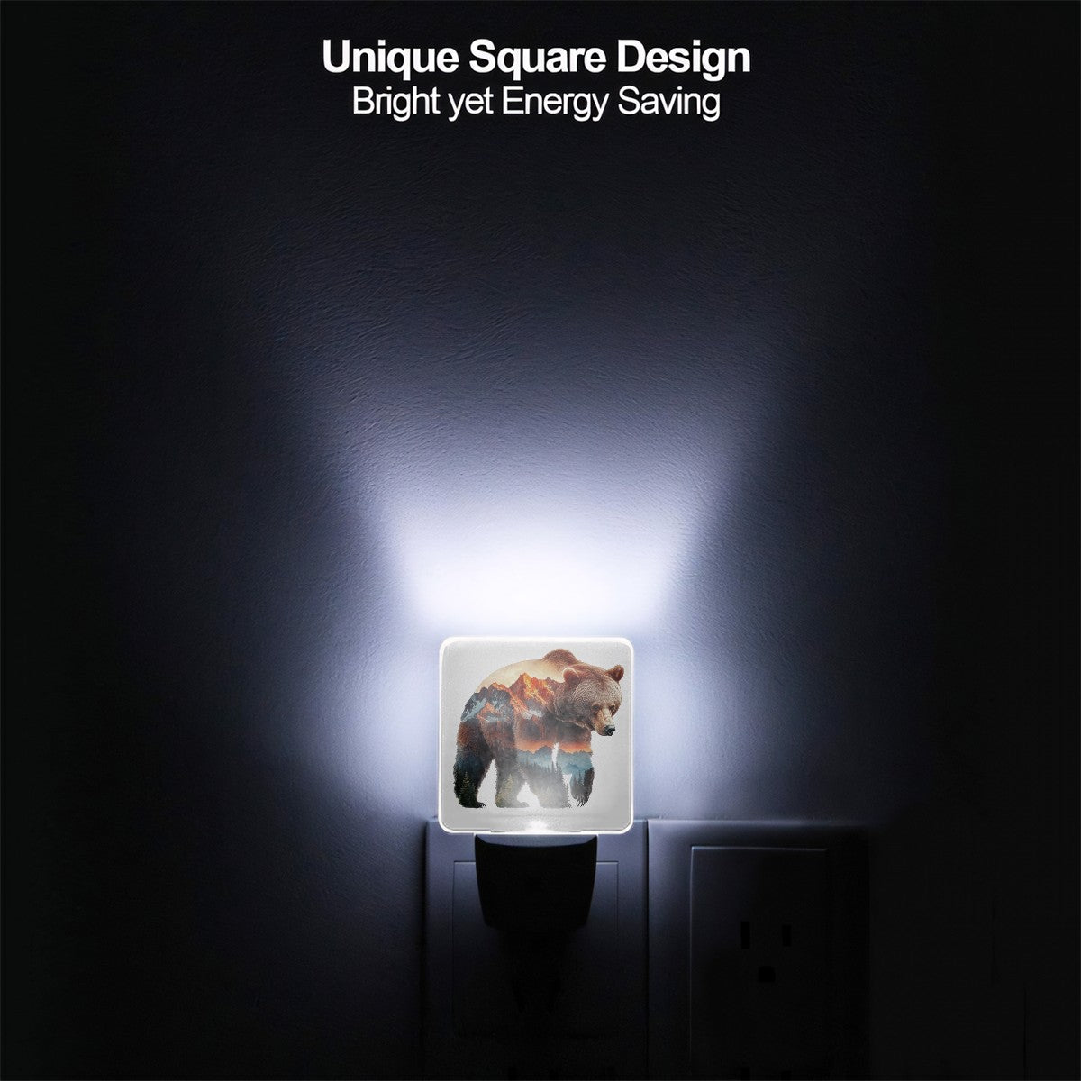 Nightlight - Mountain Bear Custom LED Dusk to Dawn Night Light, Home Decor, Wall Art #5256