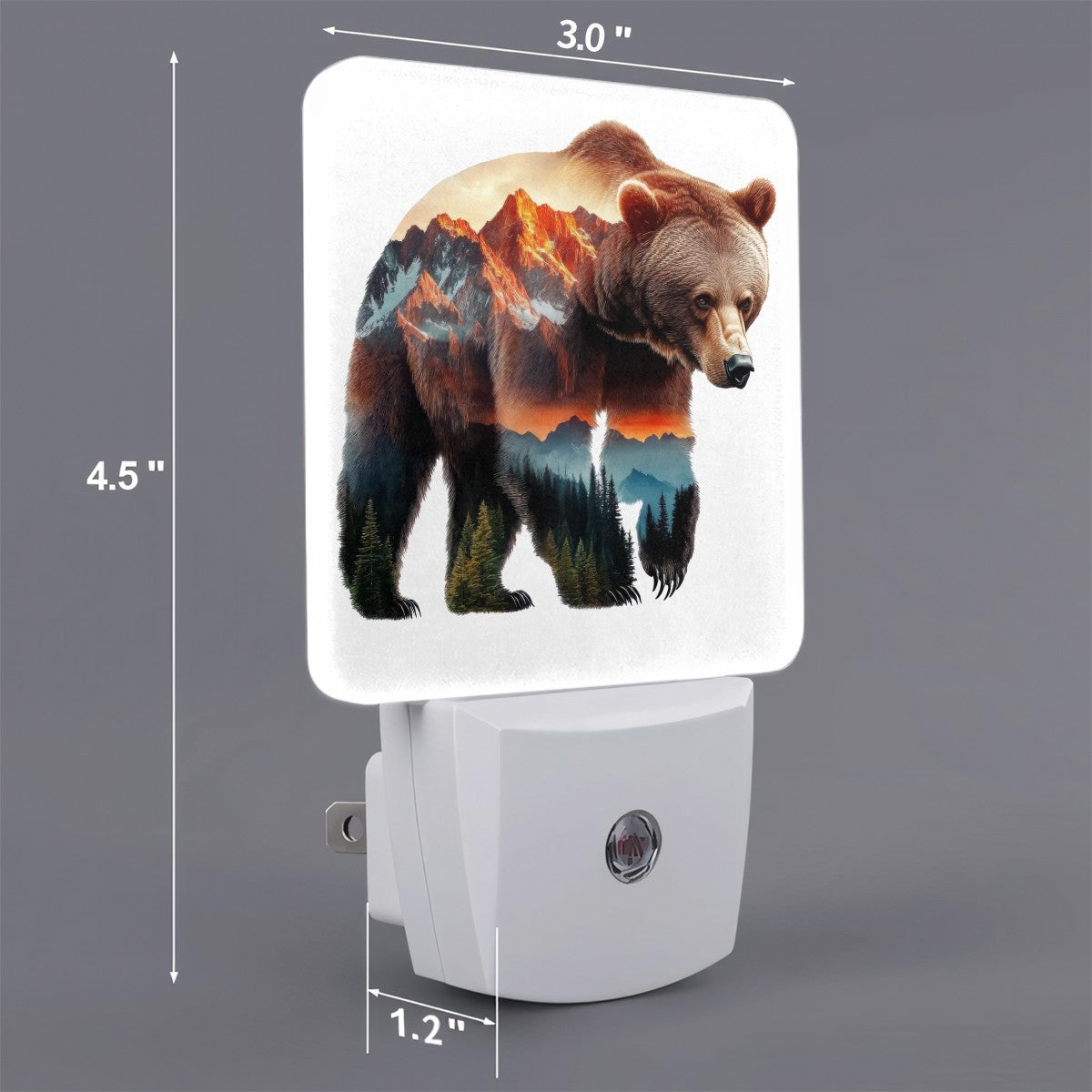 Nightlight - Mountain Bear Custom LED Dusk to Dawn Night Light, Home Decor, Wall Art #5256