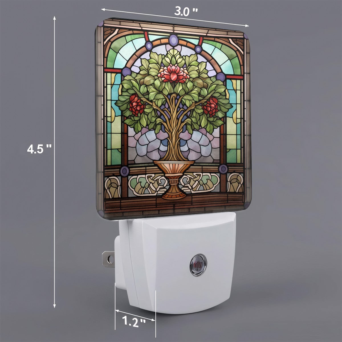 Nightlight - Potted Plant on Stained Glass Ceramic Tile Custom LED Dusk to Dawn Night Light, Home Decor, Wall Art #5261