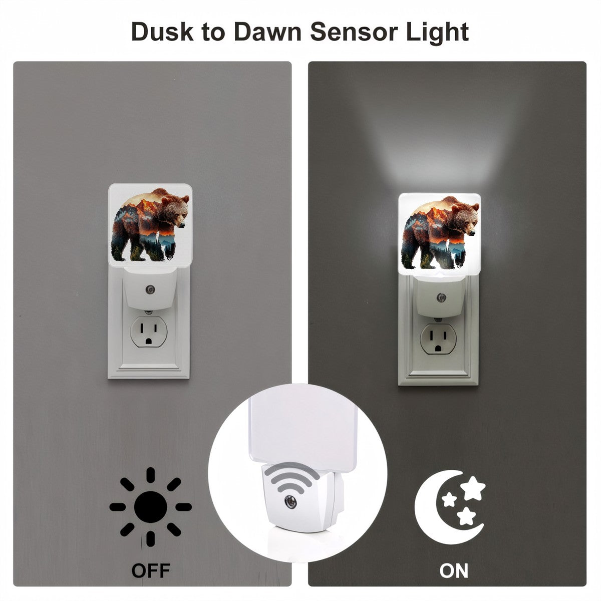 Nightlight - Mountain Bear Custom LED Dusk to Dawn Night Light, Home Decor, Wall Art #5256