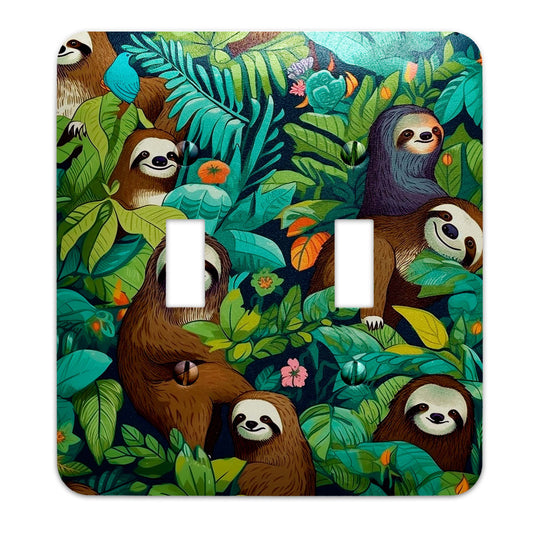 a light switch cover with a painting of sloths in the jungle