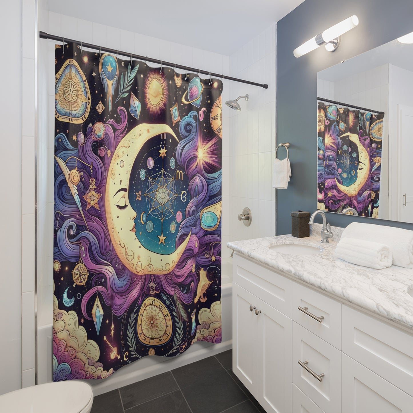 Shower Curtain - Celestial Heavens, Bathroom Makeover, Astrology Decor, Mystical Decor 71 x 74 inches  #5157