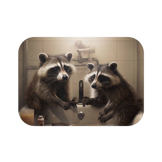 Funny Bath Mat - Non-Slip Rug, Bathroom Decor, Half Bath, Home Accessories, Bathing Raccoons, #5147
