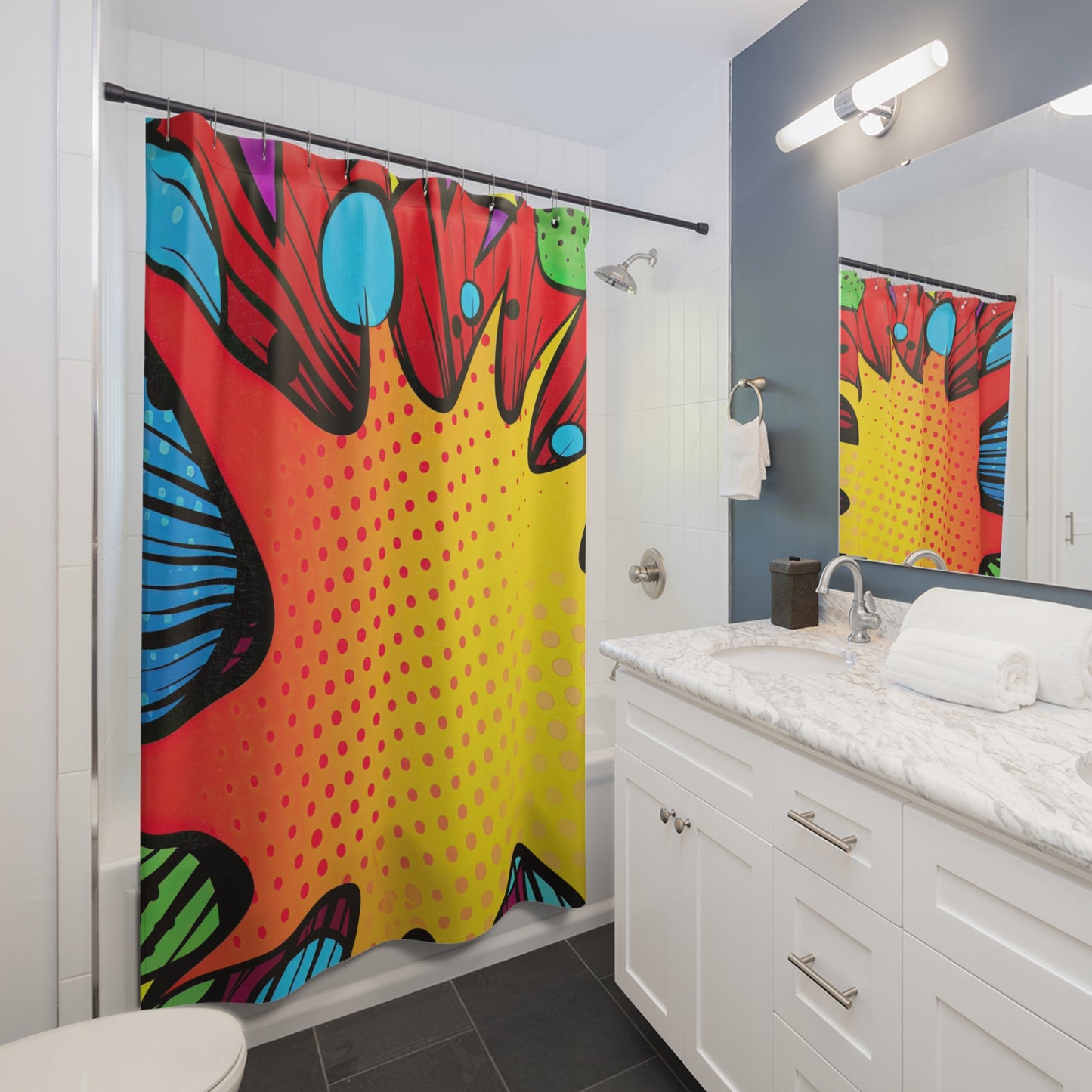 Coloful Comic Book Super Hero Shower Curtain, Bath Decor, Child's Bathroom #5036