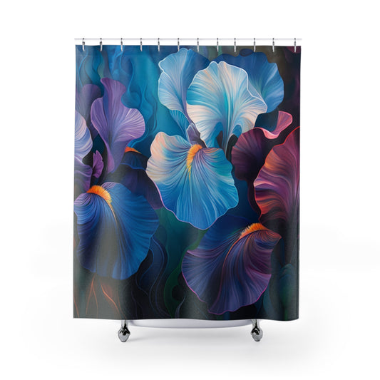 Irises Oil Painting Pattern Shower Curtain, Bath Décor, #4794