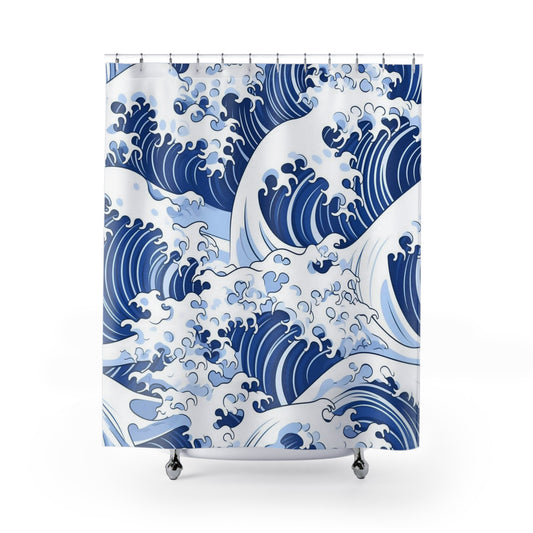Great Waves Shower Curtain,  Nature Bathroom Decor, Sea/Ocean Bath Decor, Nature-Inspired Bathroom, Serene Bath Decor #5115