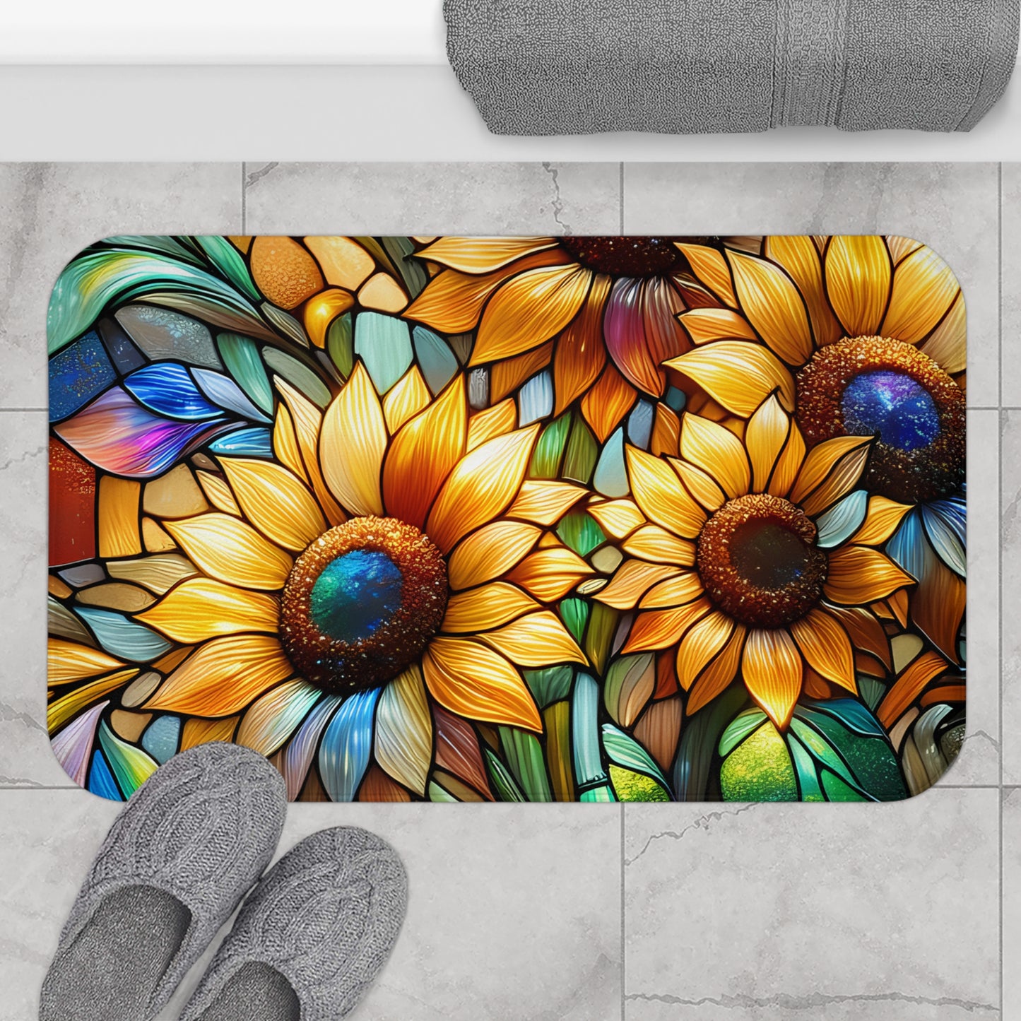 Bath Mat - Sunflower Meadow, Bathroom Decor, Floral Decor, Bathroom Art #5044