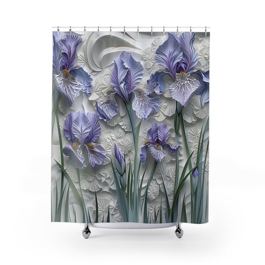 Irises Textured Look Shower Curtain, Floral Bath Decor, Botanical Bathroom Decor, Bohemian Floral #5105