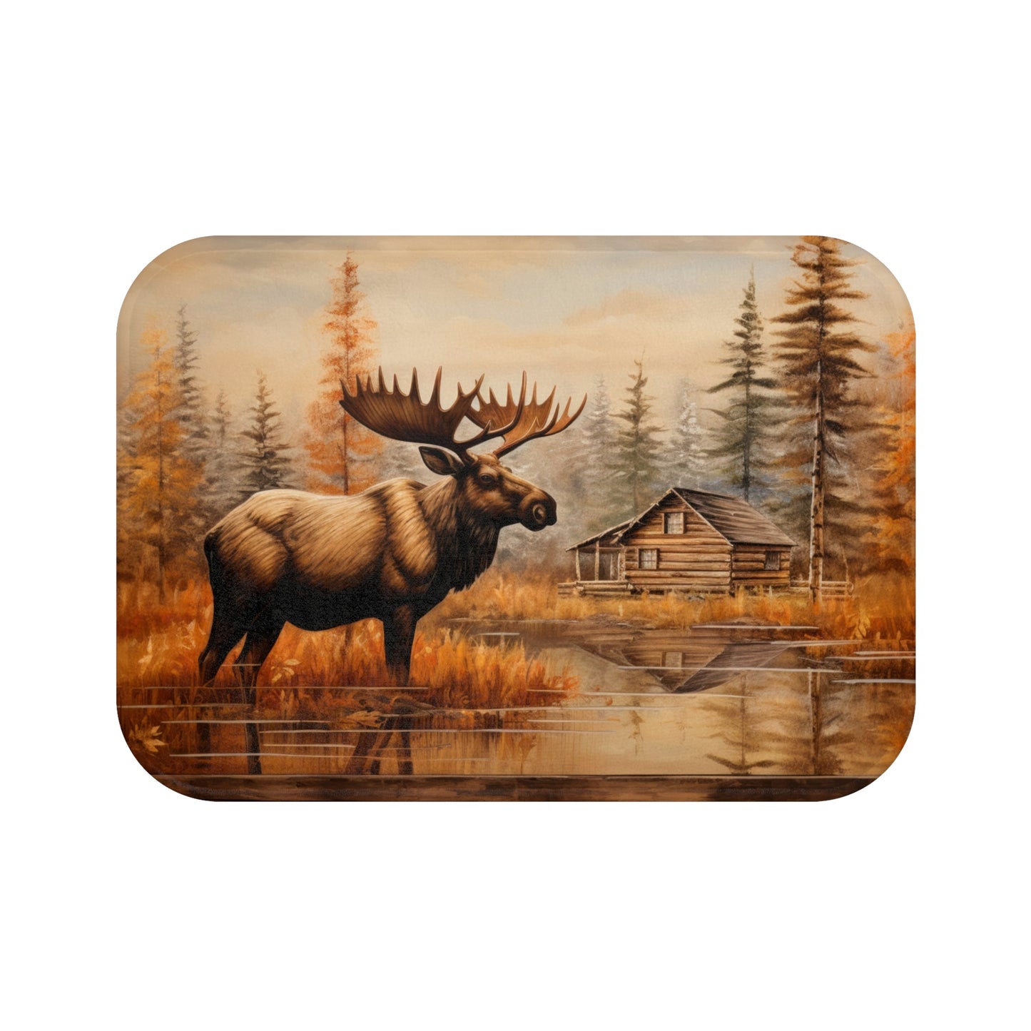 Rustic Cabin with Moose Bath Mat - Non-Slip Rug, Bathroom Decor, Half Bath, Home Accessories #4746