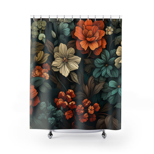 Boho Floral Shower Curtain, Art Nouveau Bath Decor, Victorian Inspired Bathroom Curtains, Bohemian Home Decor