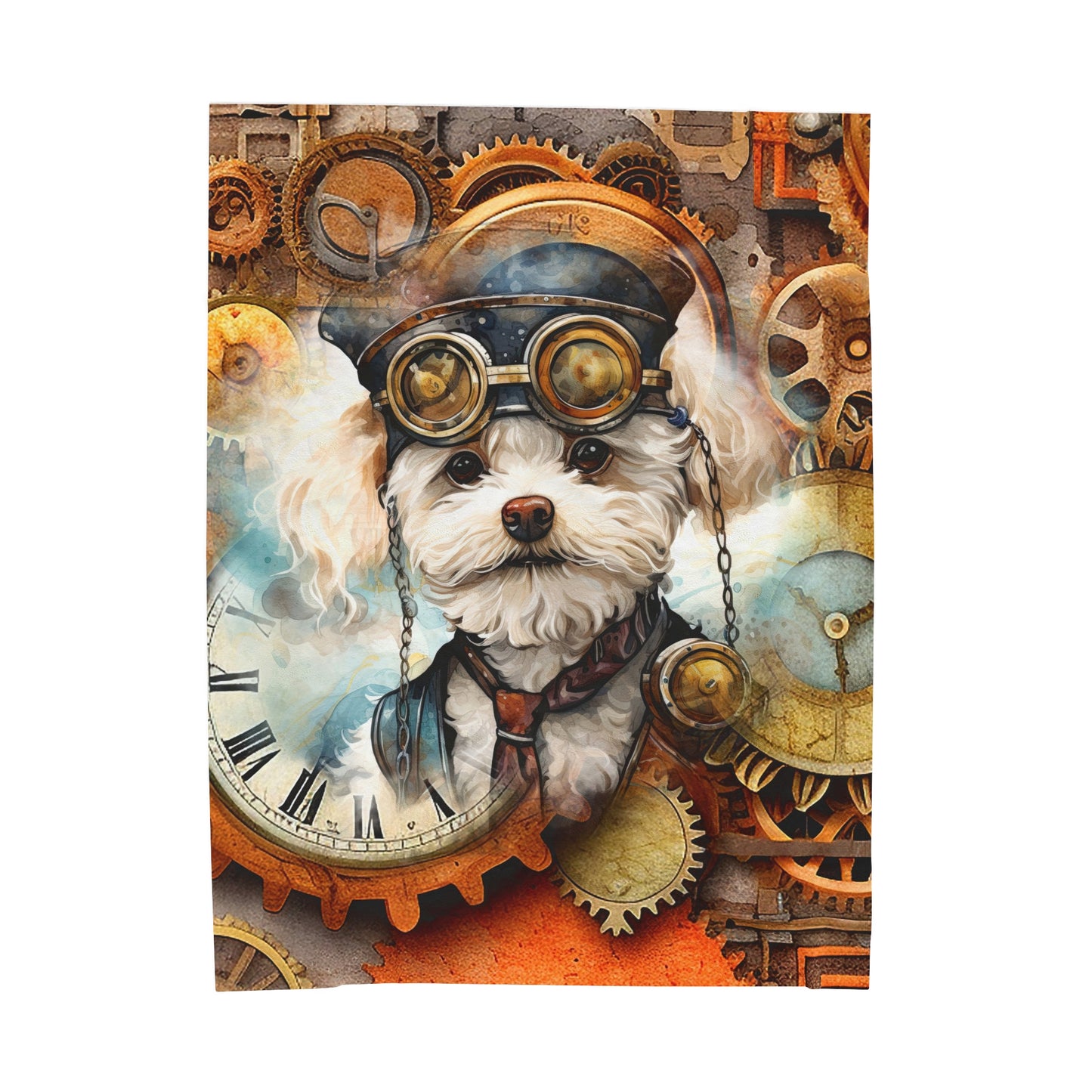Steampunk Dog Velveteen Plush Blanket, Steampunk Fan, Dog Mom Gift, Dog Lover, Available in 2 sizes, #5056