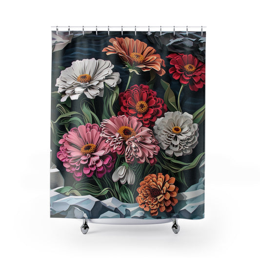 Flowers in a Stone Wall Shower Curtain, Bath Decor, #5082