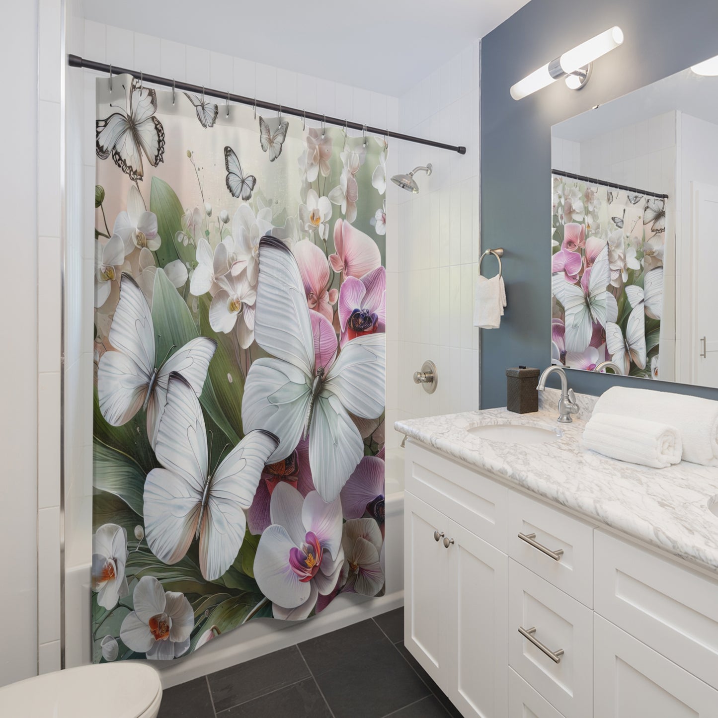 Shower Curtain - Butterflies and Orchids, Bath Decor, #5059