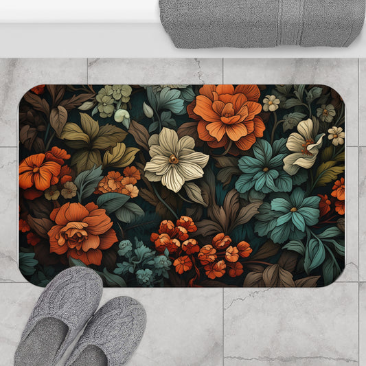 Victorian Inspired Bath Mat, Art Nouveau Floral Pattern, Home Accent Rug - Vintage Bathroom Decor, Elegant Shower Mat, Non-Slip Bath Mat