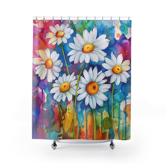 Colorful Watercolor Daisies Shower Curtain, Bath Decor,  #5030