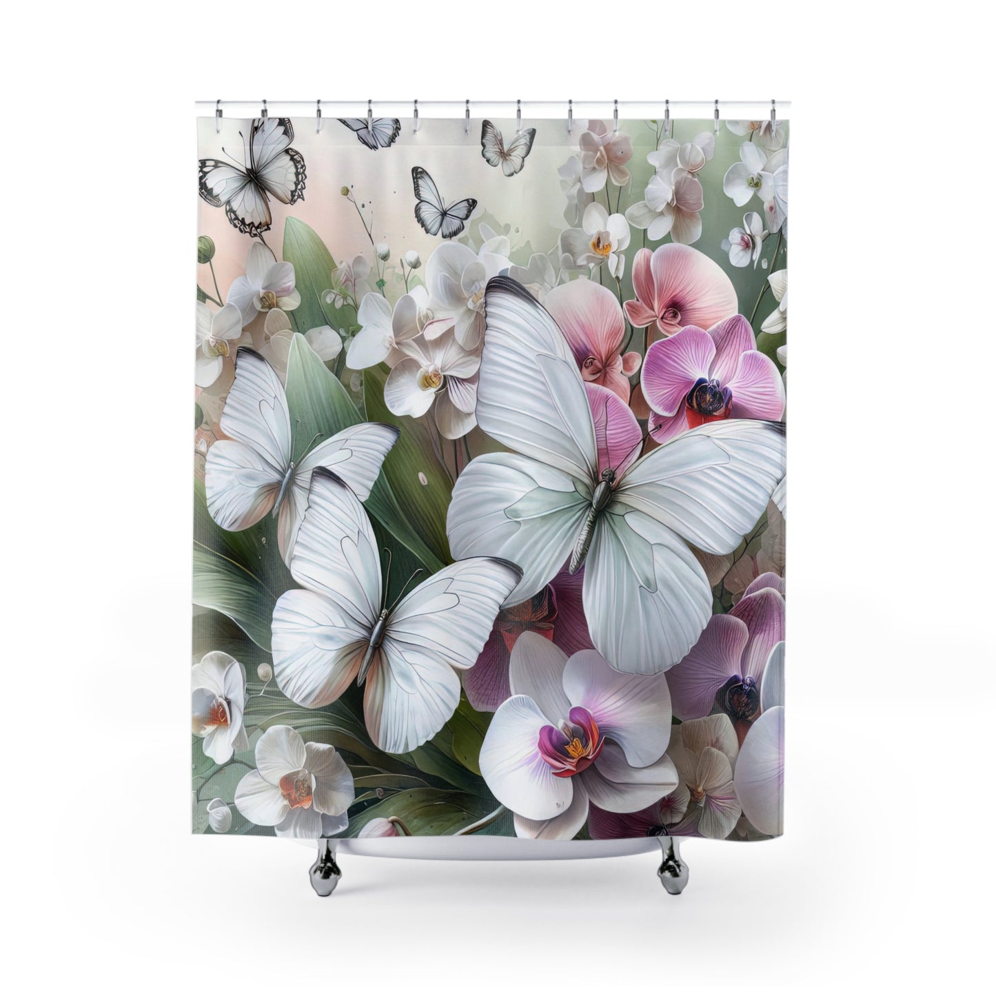 Shower Curtain - Butterflies and Orchids, Bath Decor, #5059