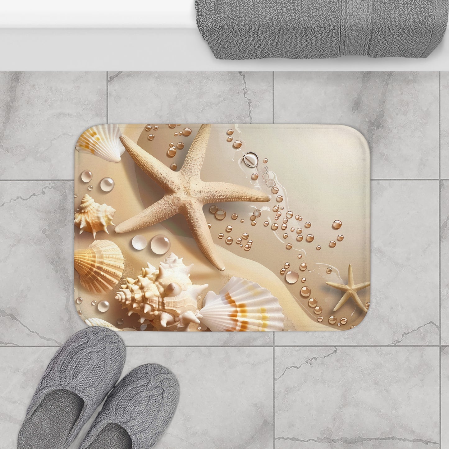 Bath Mat - Seashells in the Sand, Bathroom Decor, Beach Decor, Bathroom Art #5051