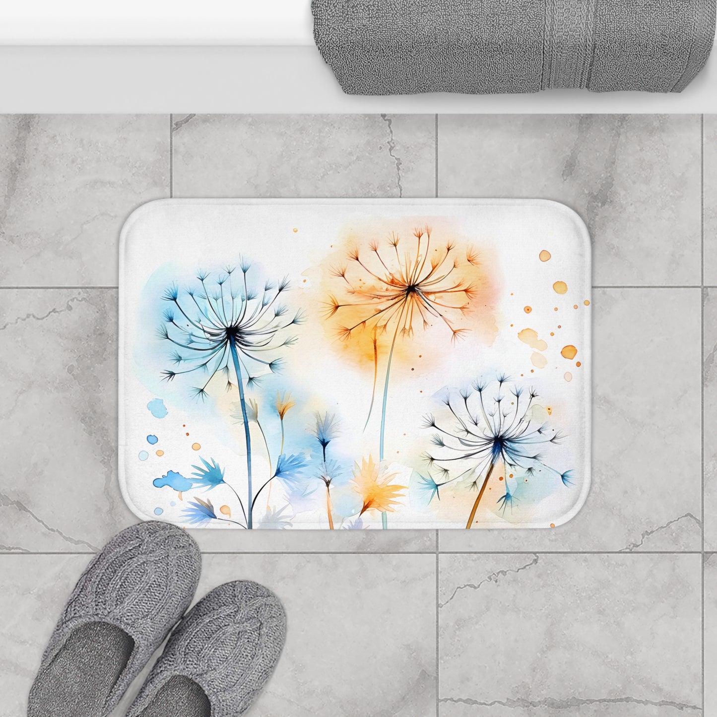 Bath Mat - Watercolor Dandelions, Bathroom Decor, Floral Decor, Bathroom Art #5016