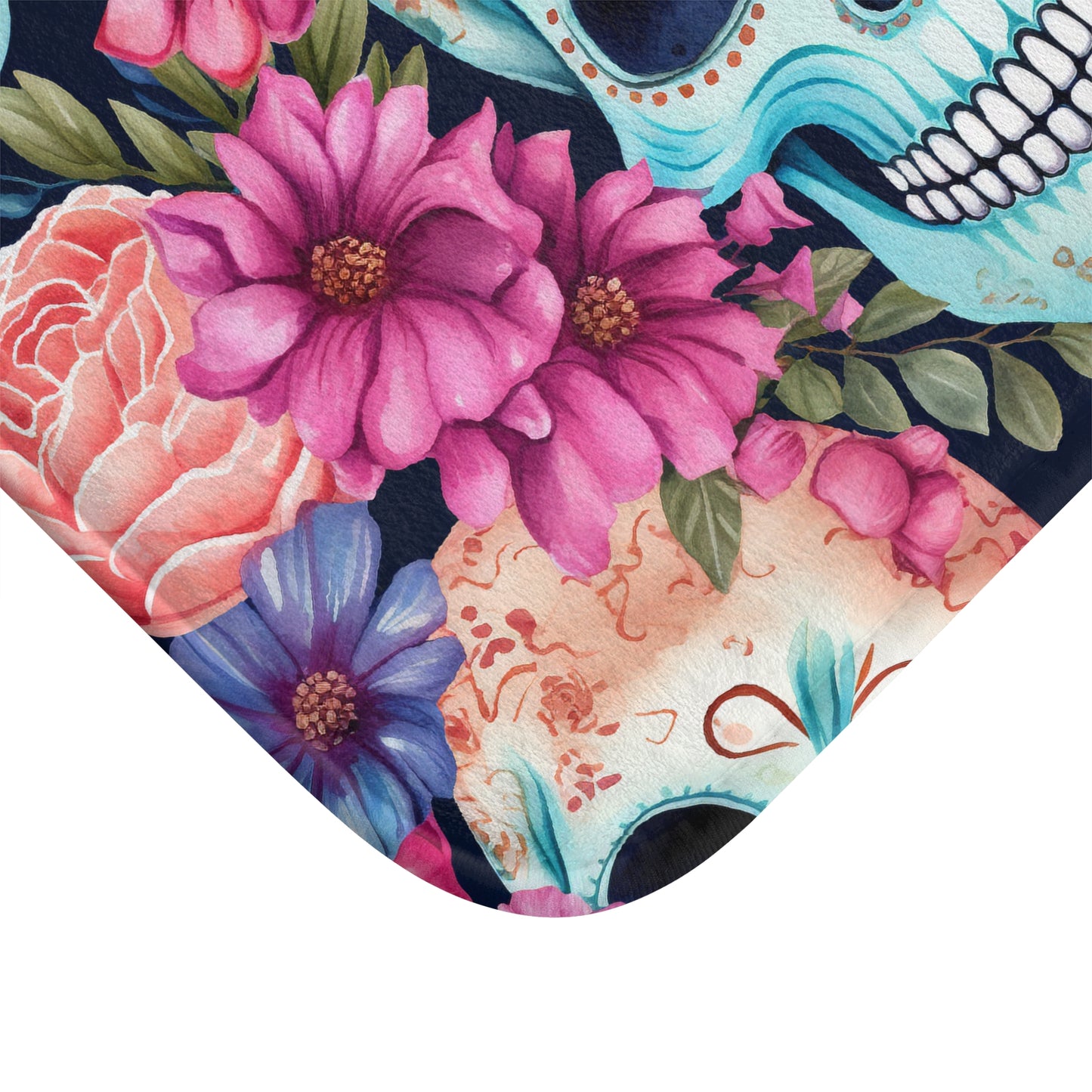 Floral Sugar Skulls Bath Mat - Non-Slip Bathroom Rug, Day of the Dead Decor, Shower Mat, Boho Home Accent, Skull Flower Bath