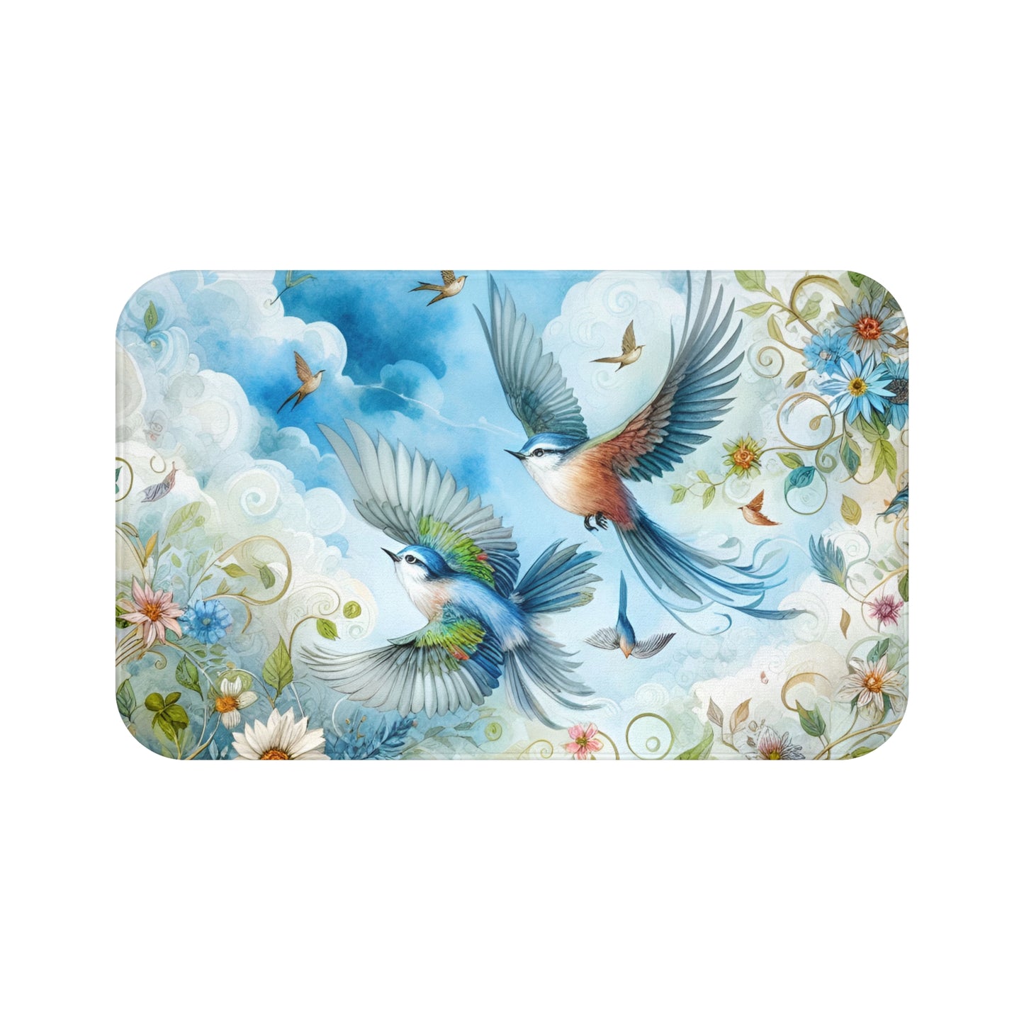 Bluebirds in Flight Bath Accent Rug -  Bath Mat, Non-Slip #5151