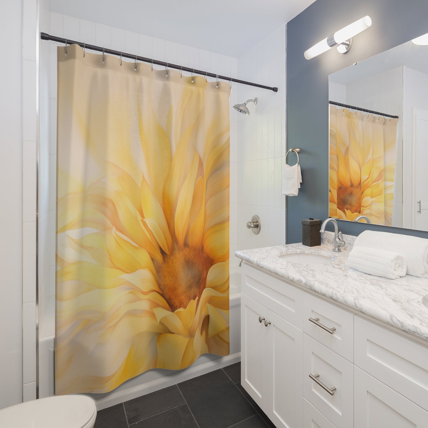 Watercolor Sunflower Shower Curtain,  Elegant Bathroom Decor, Nature-Inspired Bath, Bathroom Makeover,  #4786