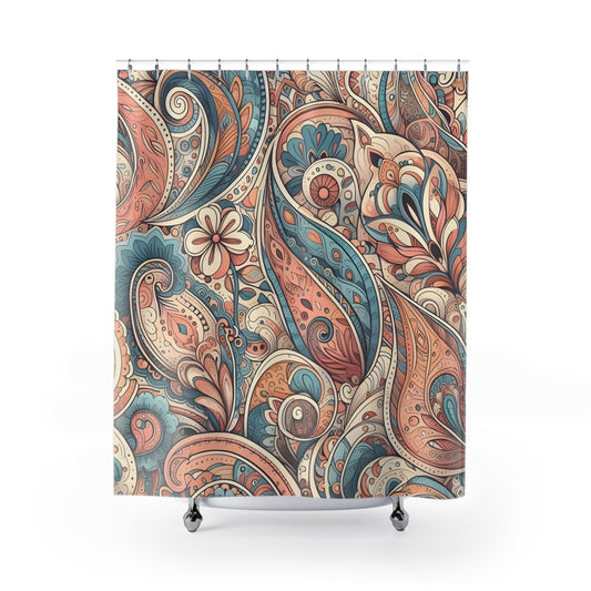 Blue and Coral Paisley Custom Shower Curtain - Bathroom Makeover, Home Decor, Bathroom Decor  71 x 74 inches  #5160
