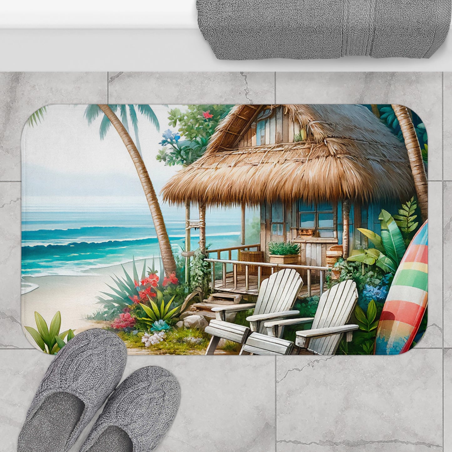 Beach Tiki Hut Bath Mat - Non-Slip Rug, Bathroom Décor, Half Bath, Home Accessories #4848