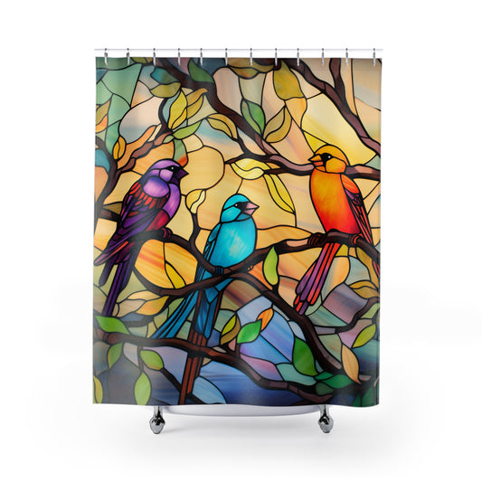 Birds on Stained Glass Design Shower Curtain, Bath Decor,  #5016