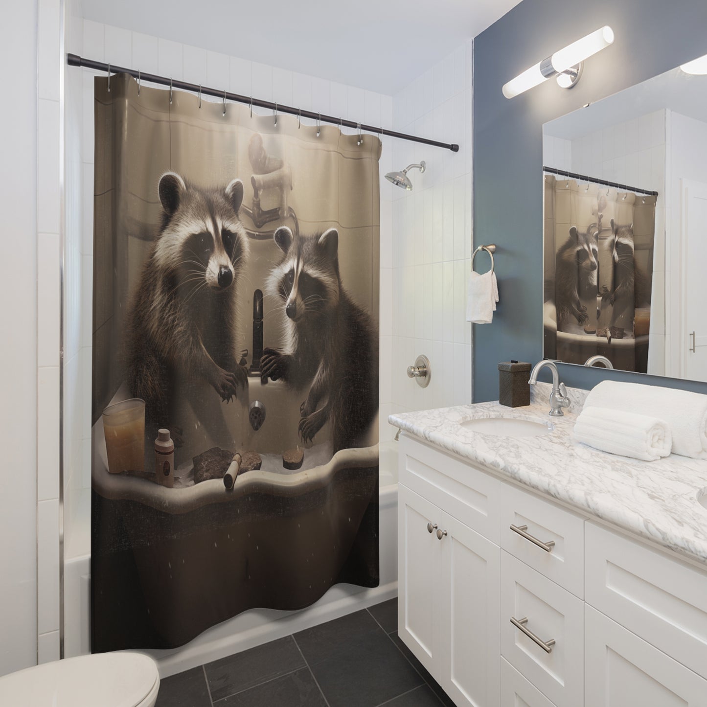 Shower Curtain - Bathing Raccoons, Cabin Decor,  Fun Bathroom Decor, Bathroom Makeover,   #5147