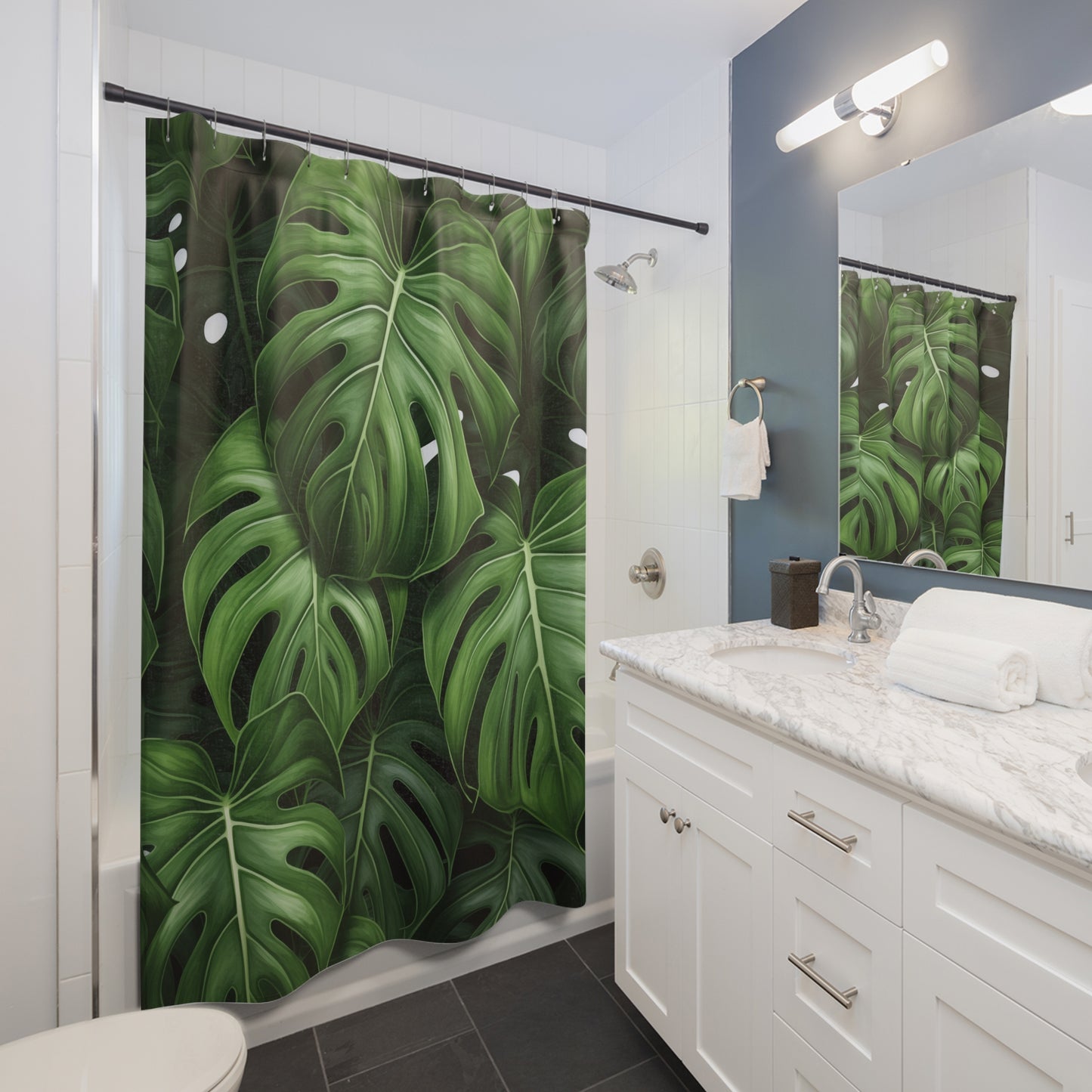 Monstera Leaves Shower Curtain, Floral Bath Decor, Botanical Bathroom Decor, #3788