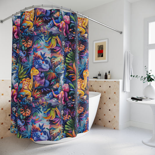 Dinosaur Jungle Shower Curtain - Kids Bathroom Decor, Fun Bathroom Makeover, Reptile Theme Bath Curtain, Animal Lover Gift, Bathroom #5178