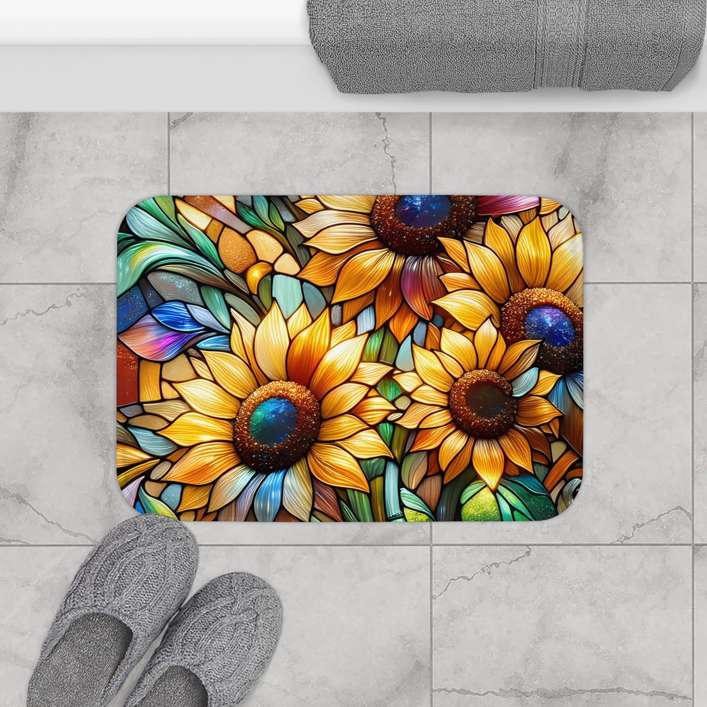 Bath Mat - Sunflower Meadow, Bathroom Decor, Floral Decor, Bathroom Art #5044