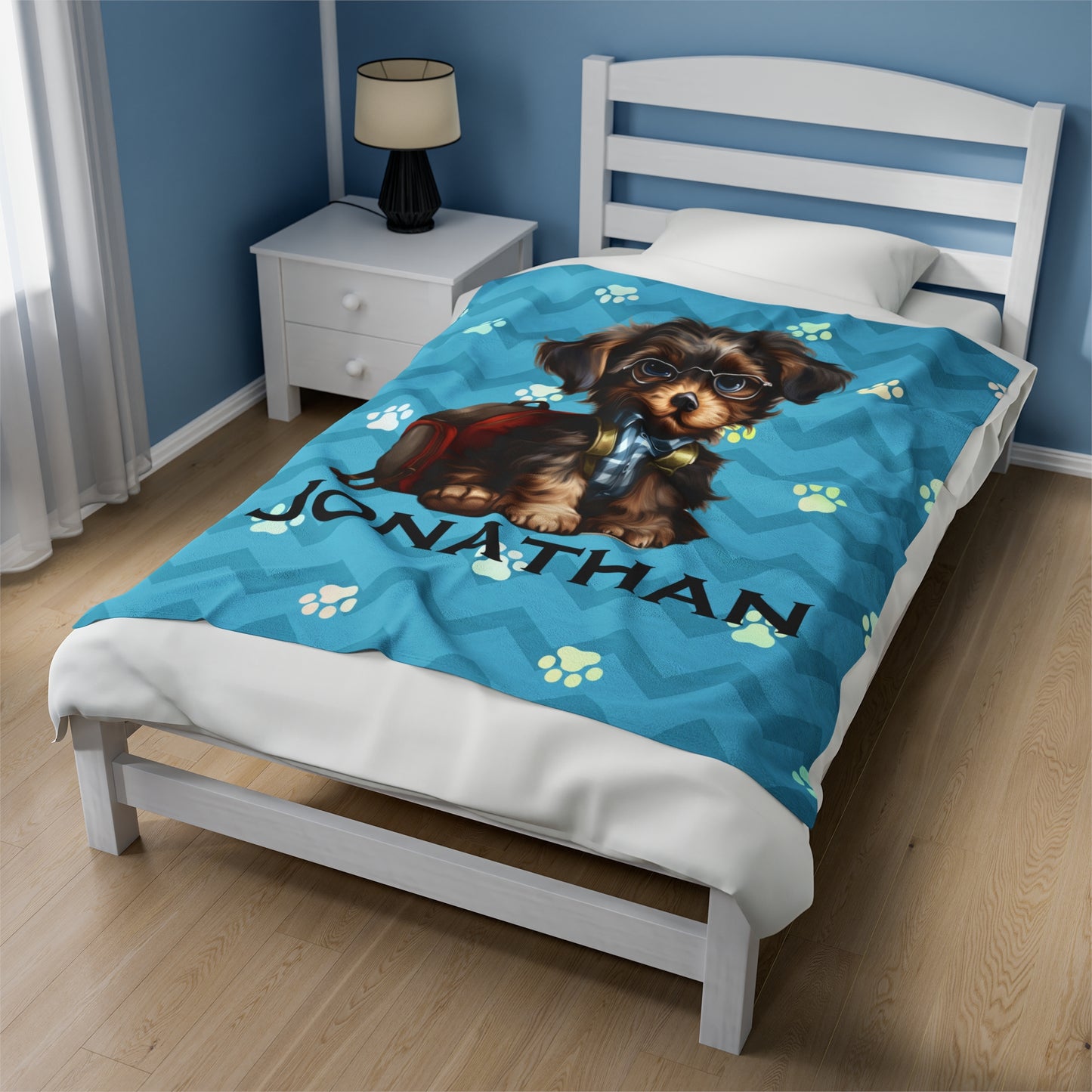 Personalized Scholarly Puppy Velveteen Plush Blanket, Baby Shower Gift, Gift for New Baby, Toddler Blanket Available in 2 sizes, #5070