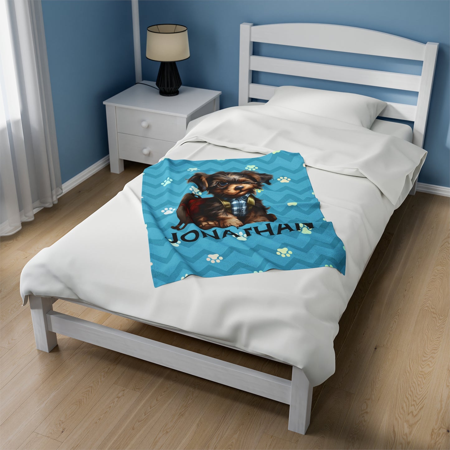 Personalized Scholarly Puppy Velveteen Plush Blanket, Baby Shower Gift, Gift for New Baby, Toddler Blanket Available in 2 sizes, #5070