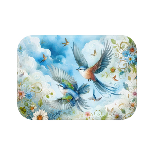 Bluebirds in Flight Bath Accent Rug -  Bath Mat, Non-Slip #5151